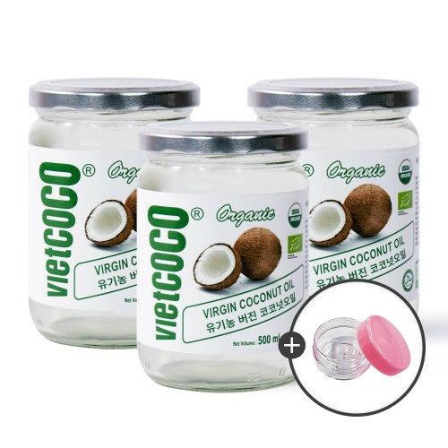 비엣코코 유기농 코코넛오일 500ml 3병  +(증정)미니공병 먹고바르는오일바른제품연구소